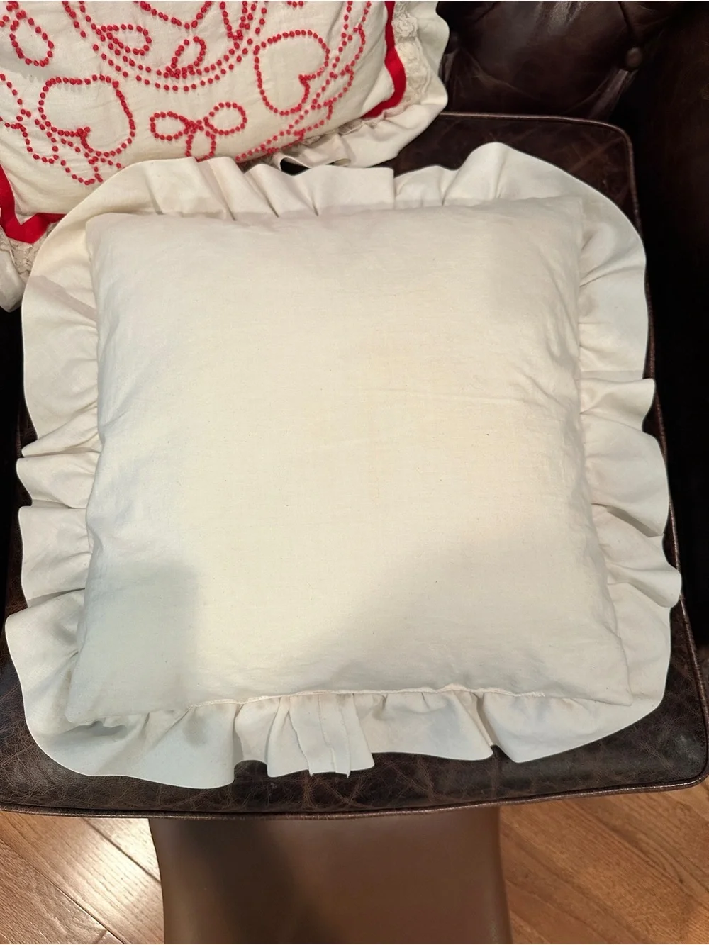 Vintage Hand-Embroidered Red and White Decorative Pillow - Home Holiday